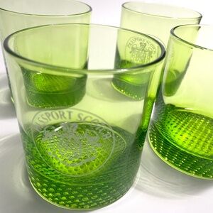VINTAGE 80s Passport Scotch Lime Green Glass Lo-ball Tumblers - Set of 4